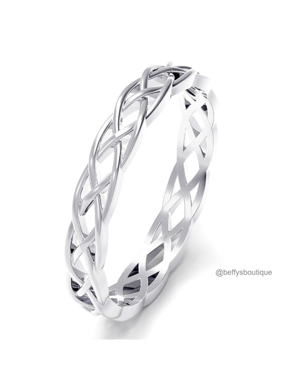 10K White Gold 3MM Eternity Celtic Knot Stackable Wedding Band Ring